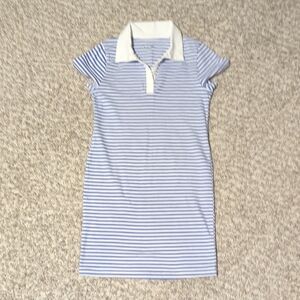 Art Class Girls Polo Dress Nautical Stripes Size 7/8 S/M Periwinkle Blue & White